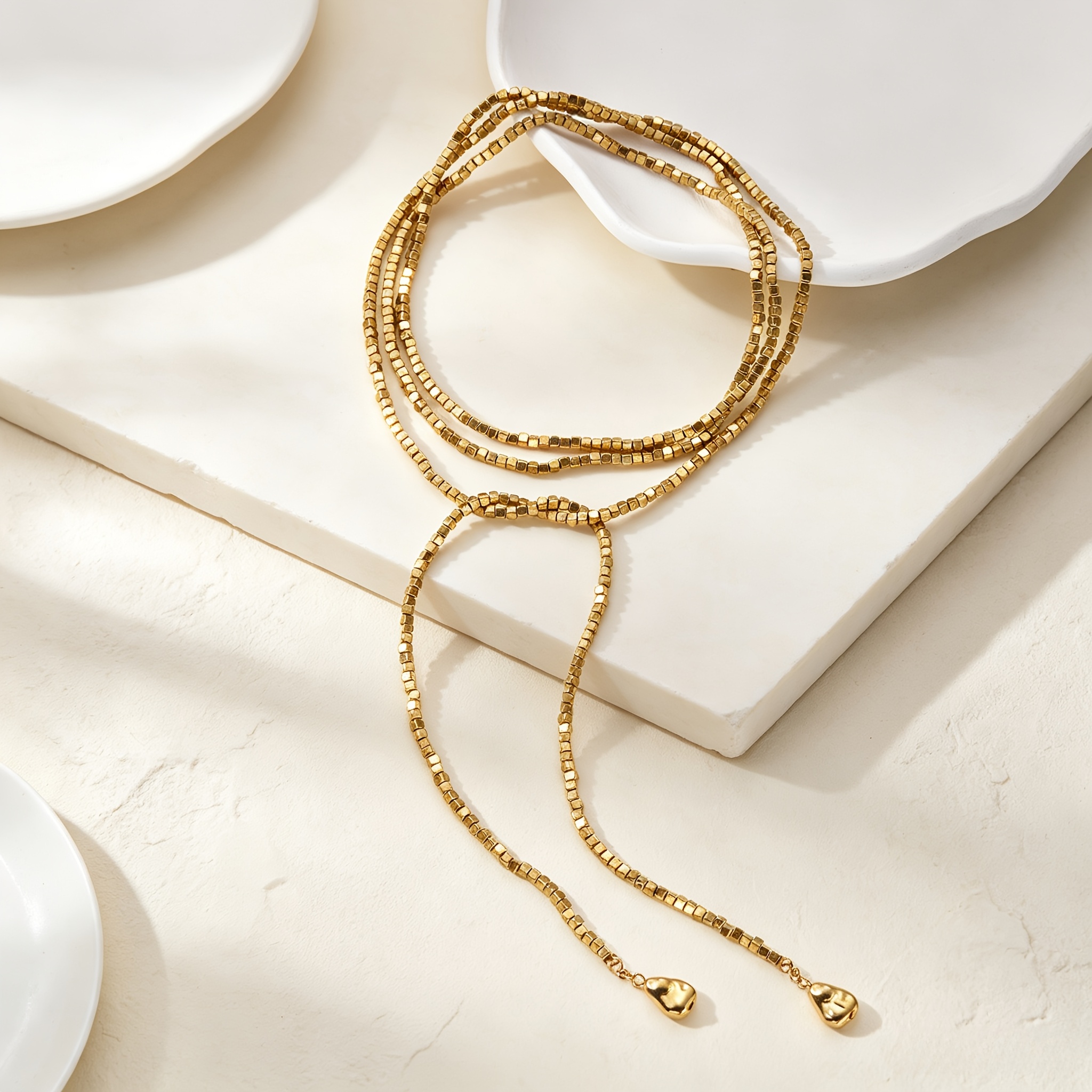Women's Minimalist Multi-Layer Square Bead Chain Necklace